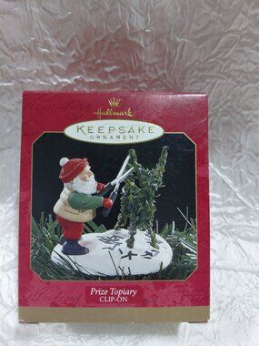 1997 Hallmark Keepsake Ornament Prize Topiary QX6675 Clip-on Gardening Santa NOB